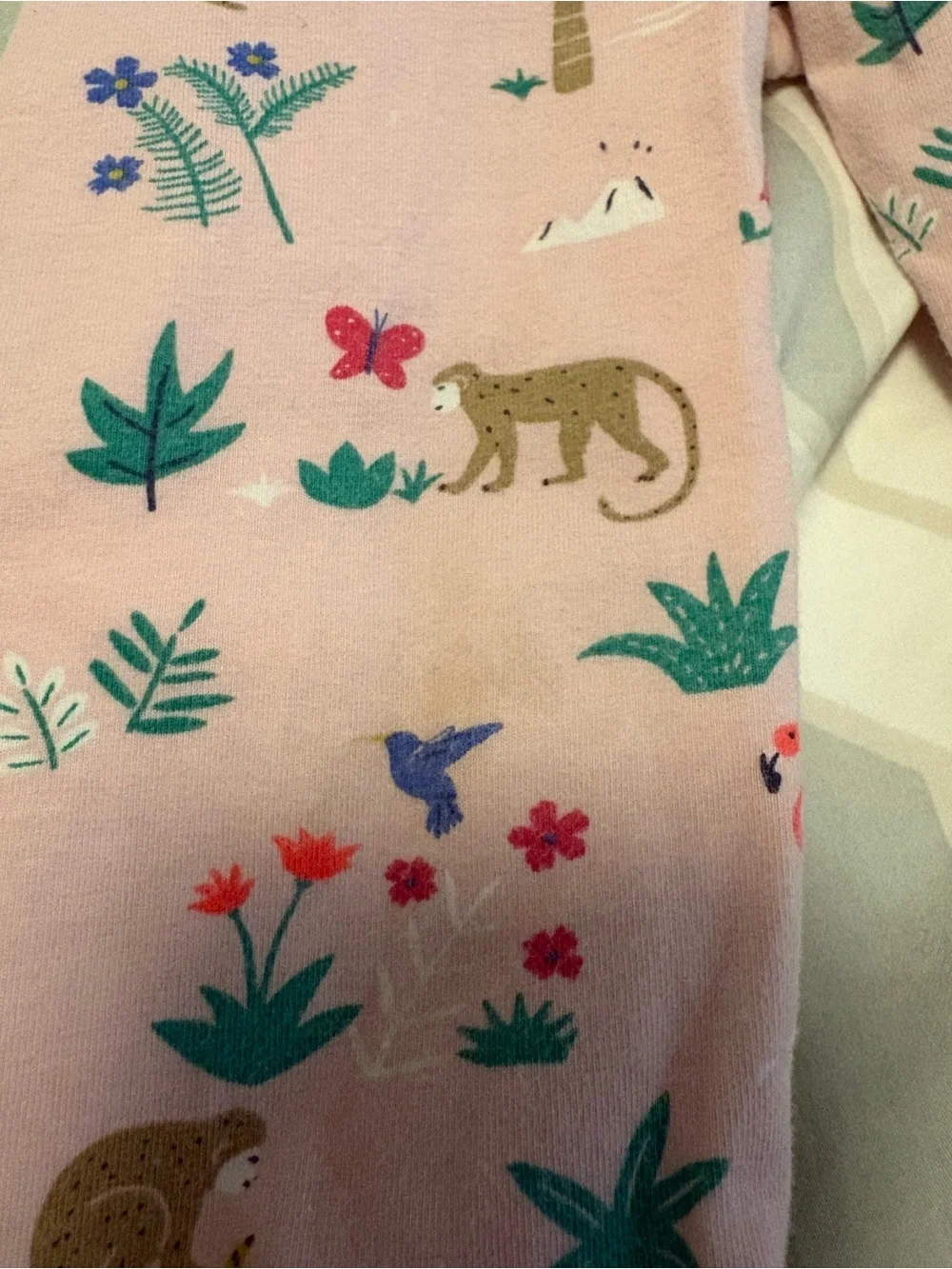 Baby Boden Blue & Pink Striped Top with Pink Tropical Animal Leggings